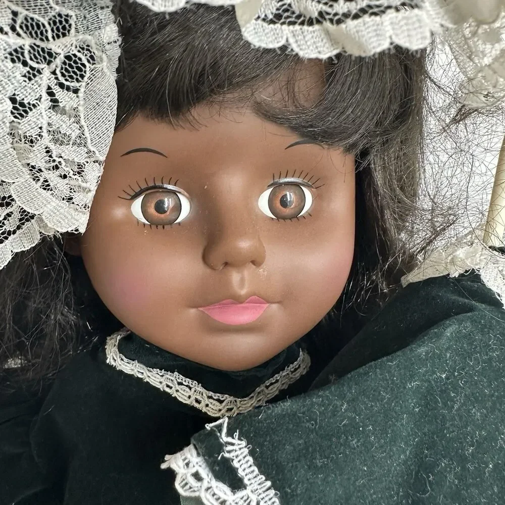 1996 Telco Motion-ettes Doll African American Porcelain Parasol Green Dress Holi - Picture 3 of 9